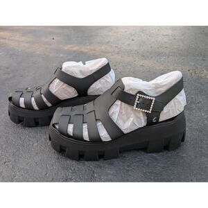 Sam Edelman Circus Alyson Platform Sandals 10 Black Fisherman Dad Gladiator